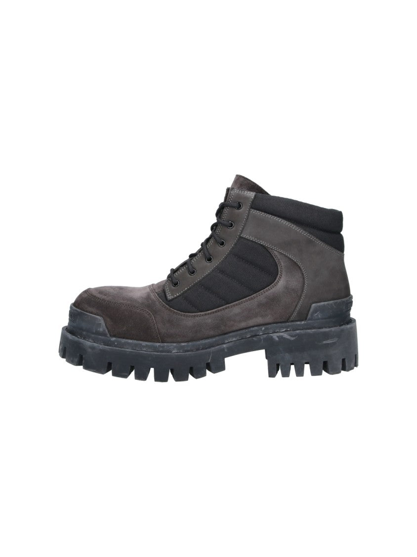 Balenciaga Brown Combat Strike Nubuck Leather Combat Boots