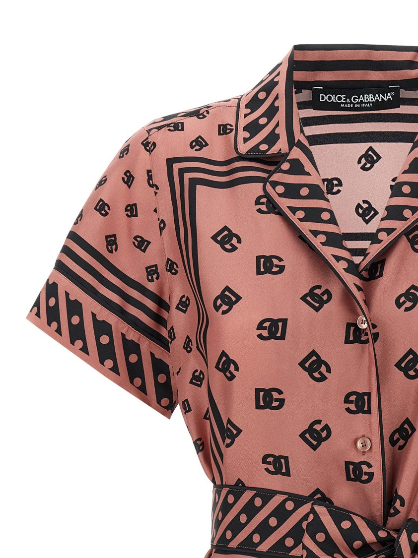 Dolce & Gabbana All-Over Dg Logo Jacquard Silk Shirt With Contrast Piping