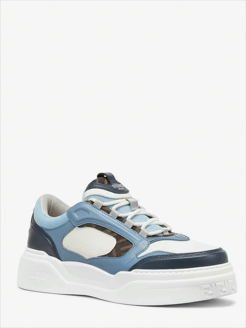 Fendi Layered Blue And White Low-Top Sneakers With Monogram Accents