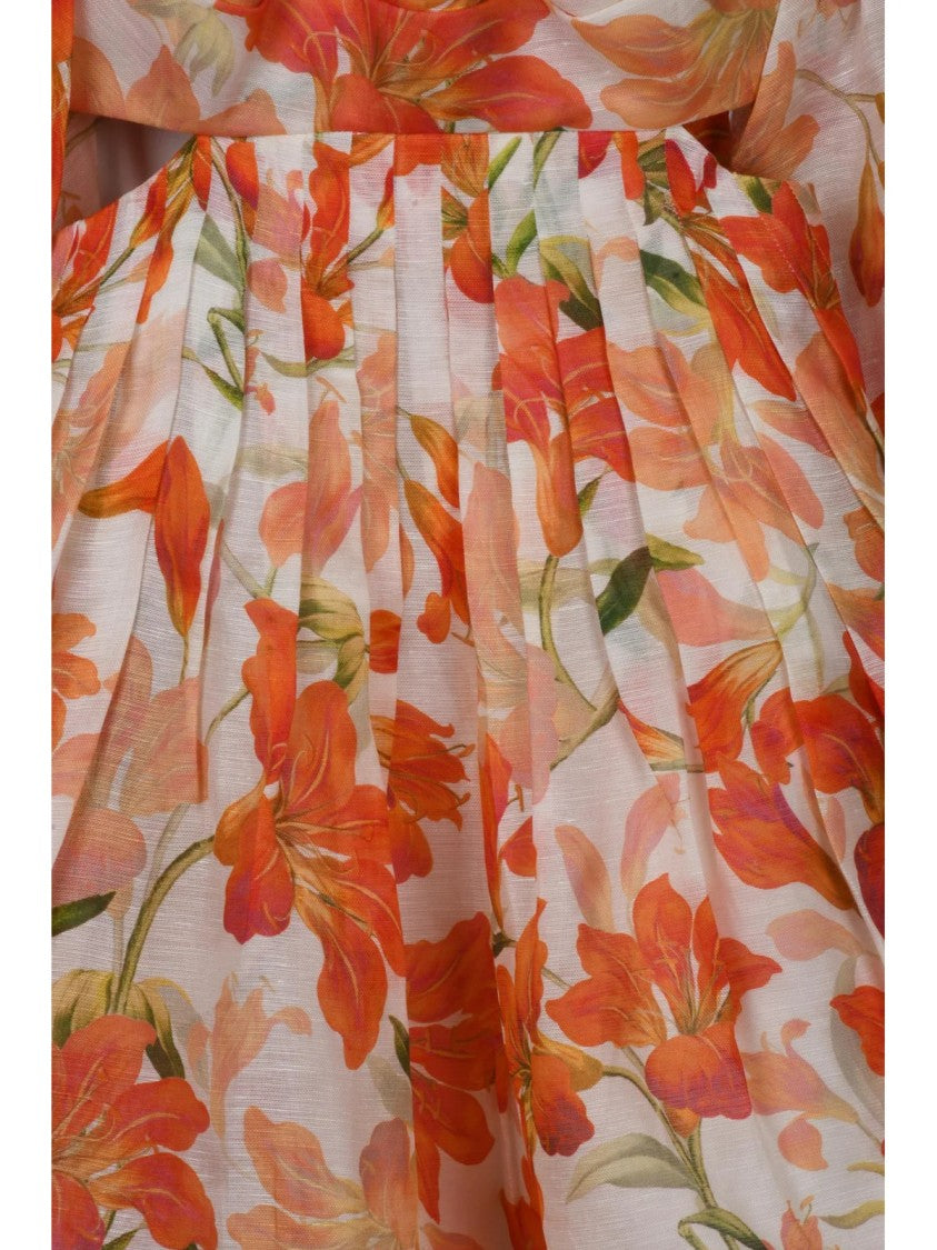 Zimmermann Floral Mini Dress With Balloon Sleeves And Zip Closure