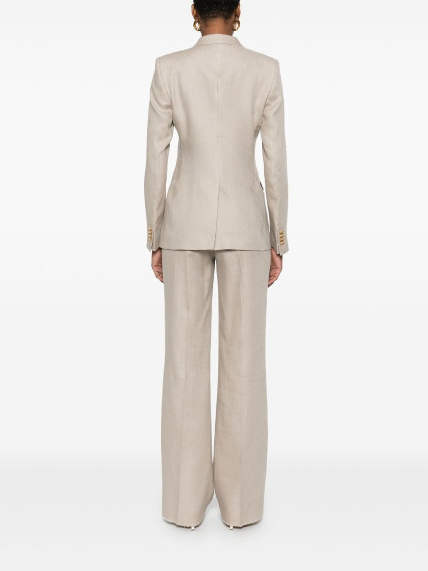 Tagliatore Tailored Double-Breasted Taupe Suit With Gold Buttons