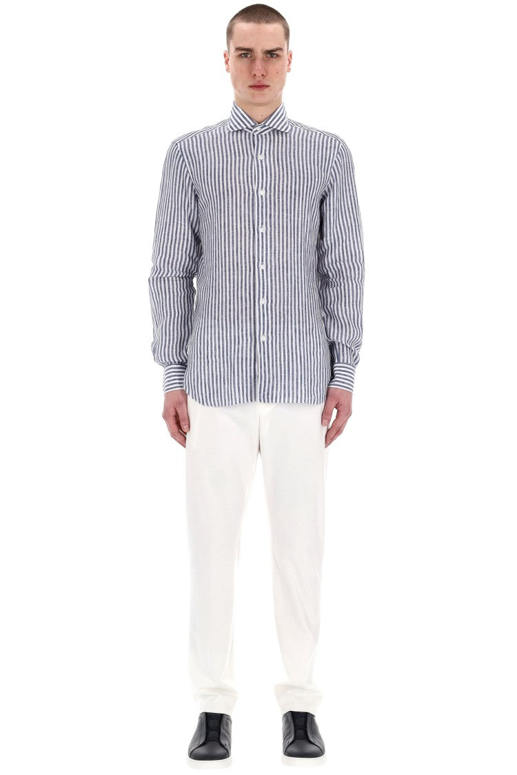 Barba Dandylife Line Linen Tailored Stripe Shirt