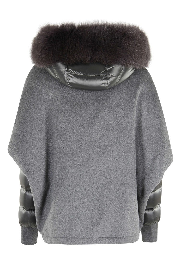 Moorer Moorer Cape Coat With Inner Down Jacket And Fox Fur Hood