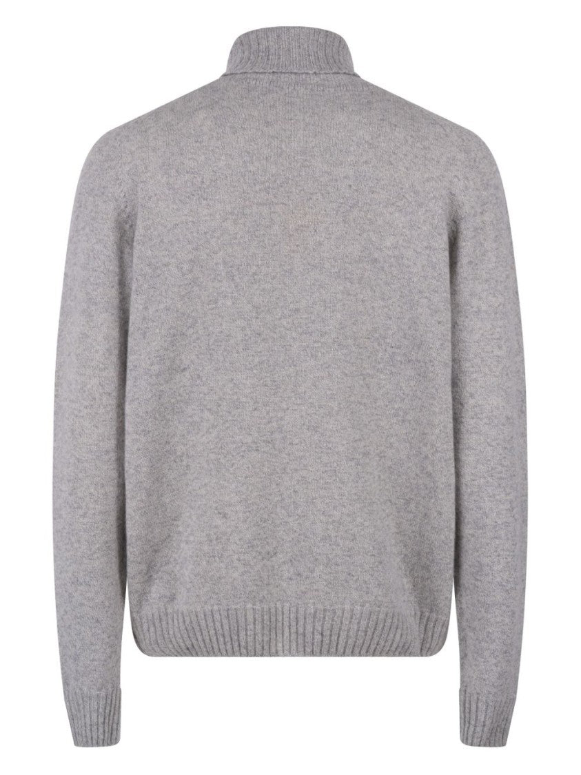 John Smedley Heather Grey Mélange Effect Rollneck Sweater With Ribbed Edges
