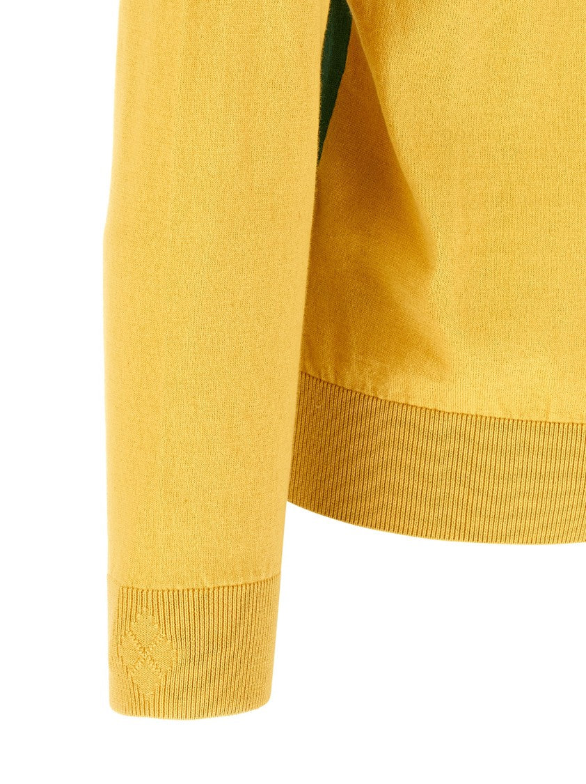 Ballantyne Argyle Jacquard V-Neck Sweater In Cotton And Cashmere Blend