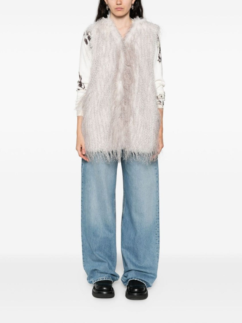 Blugirl Sleeveless Textured Jacket With V-Neckline And Relaxed Fit