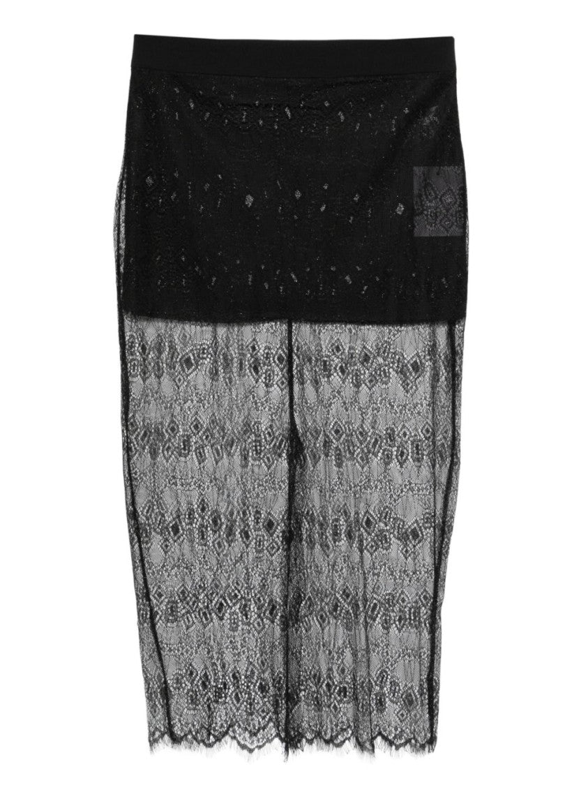 The Frankie Shop Black Satin Lace Midi Skirt