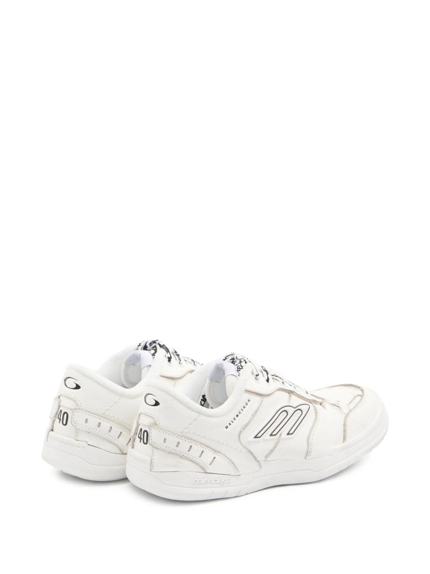 Balenciaga White Hamptons Wornout Distressed Leather Sneakers