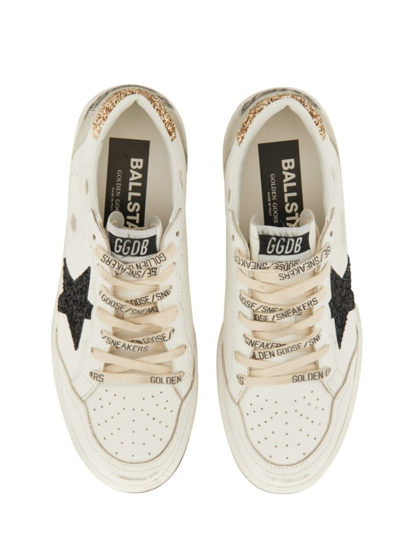 Golden Goose Ballstar Distressed Off-White Leather Sneakers