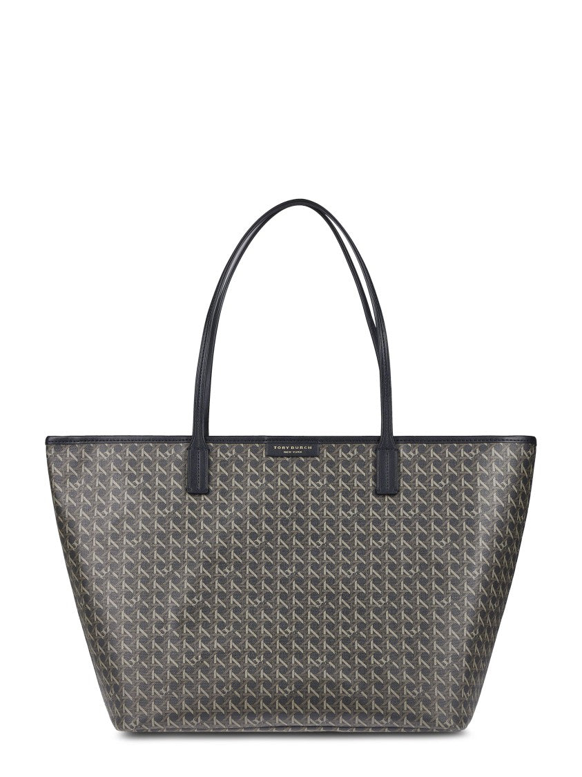 Tory Burch Spacious Black Cotton Tote With Structured Silhouette