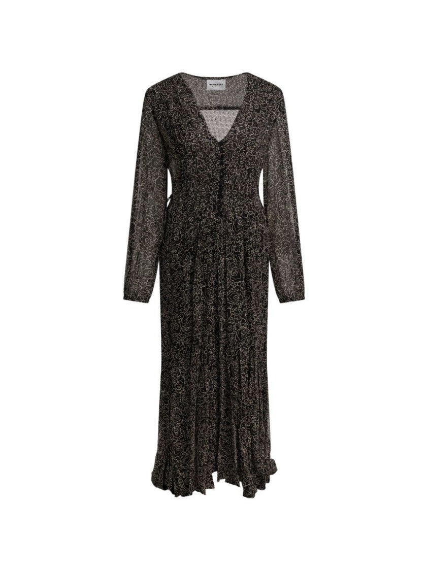 Isabel Marant Étoile Floral Pattern Midi Dress With V-Neckline And Gathered Waist