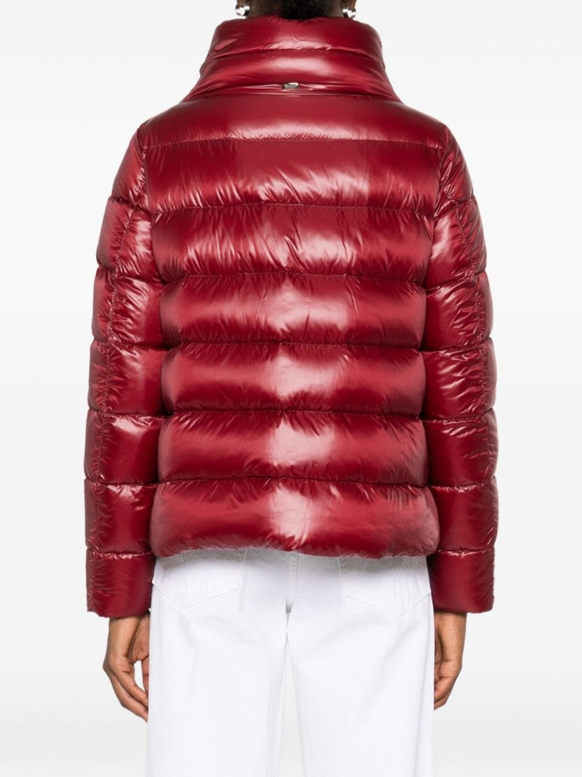 Herno Bordeaux Quilted Puffer Coat With High Collar