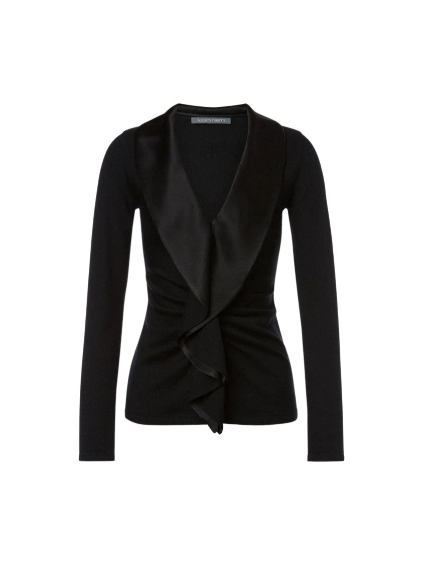 Alberta Ferretti Long-Sleeve Top Fine Merino Wool Satin