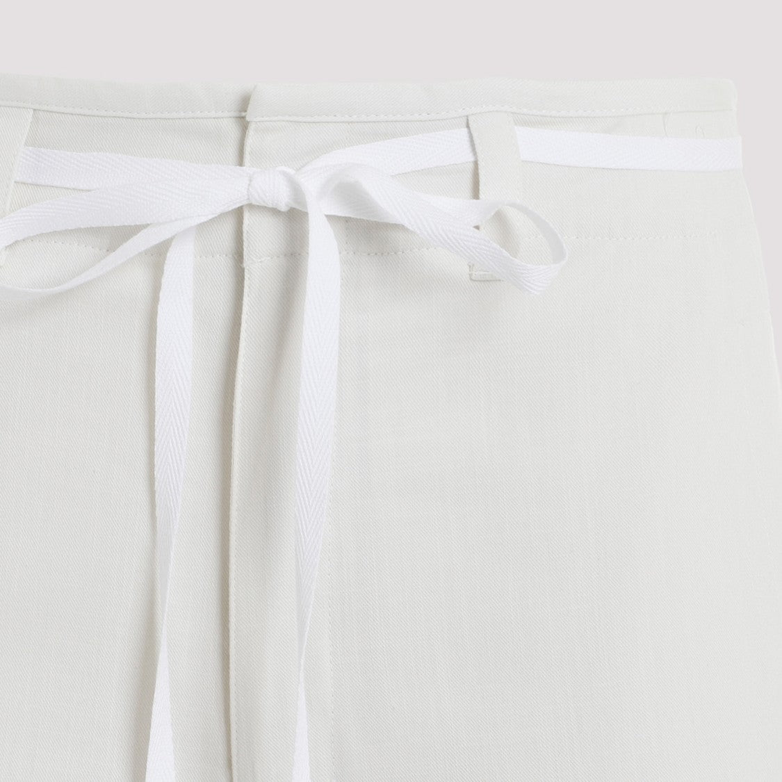 Lemaire Chalk White Cotton Straight Pants With Strings