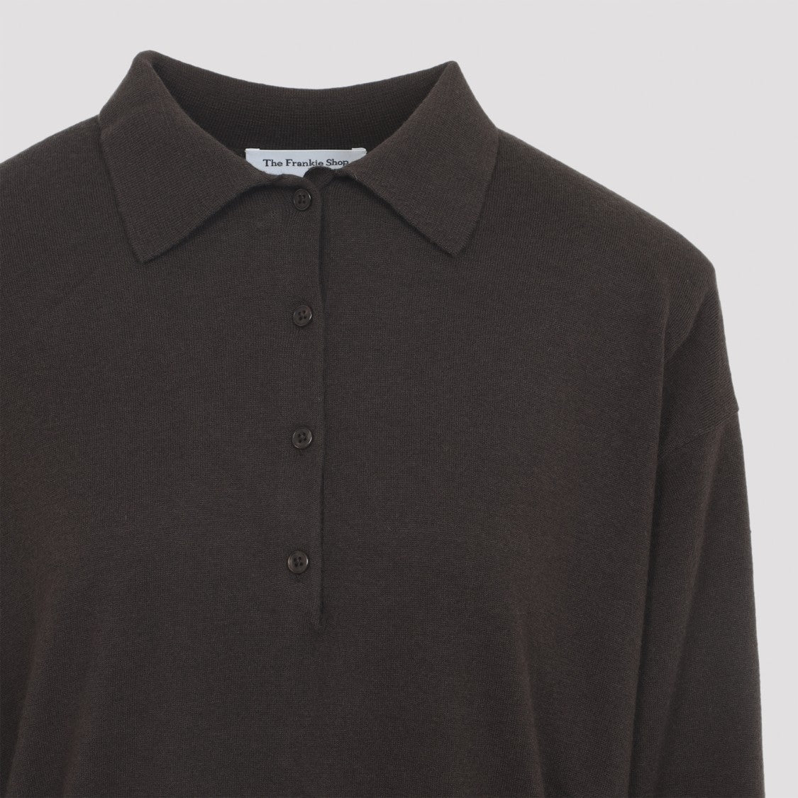 The Frankie Shop Brown Merino Wool Long-Sleeved Polo Top