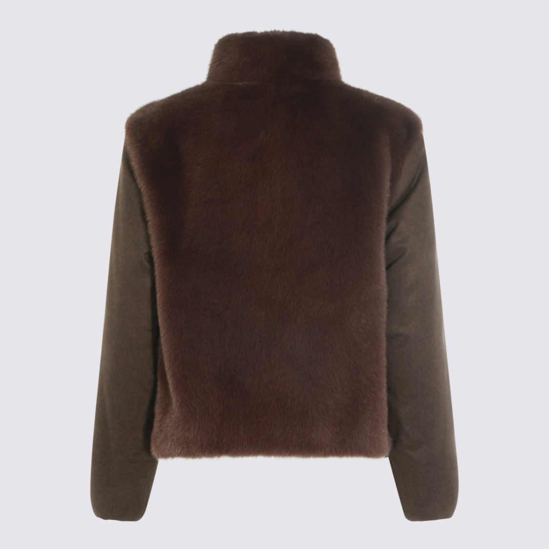 Herno Plush Brown Fur Panel Jacket With Cropped Silhouette