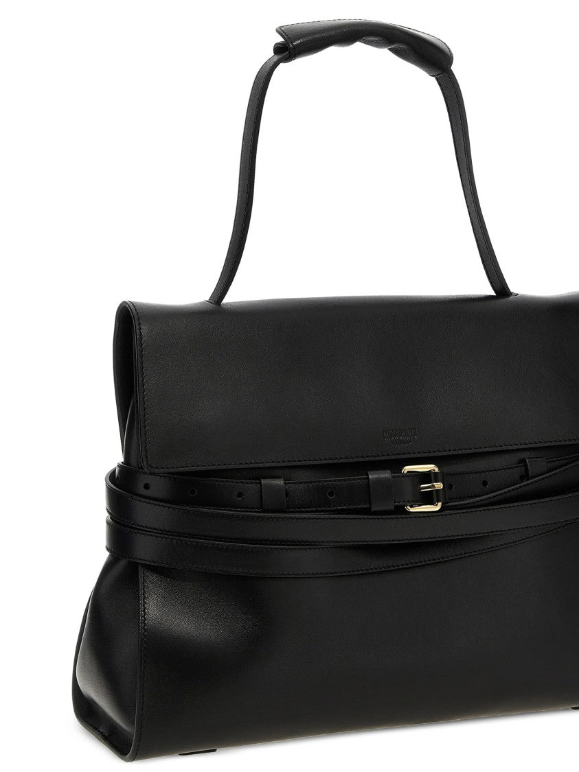 Moschino Structured Nappa Leather Handbag With Gold Buckle