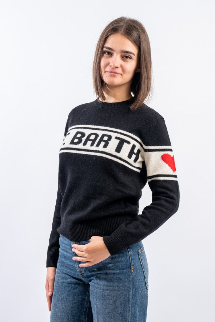 Mc2 Saint Barth Modern Black Sweater With Bold Text