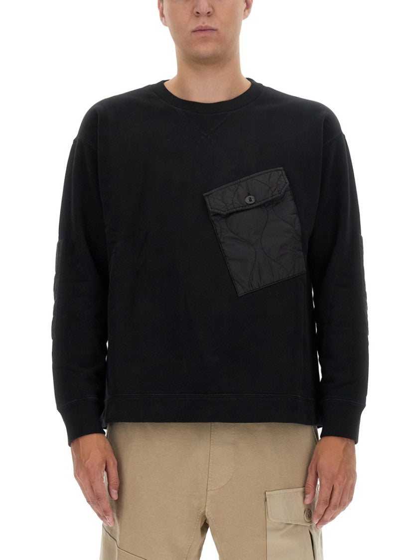 Ten C Quilted Pocket Black Sweatshirt
