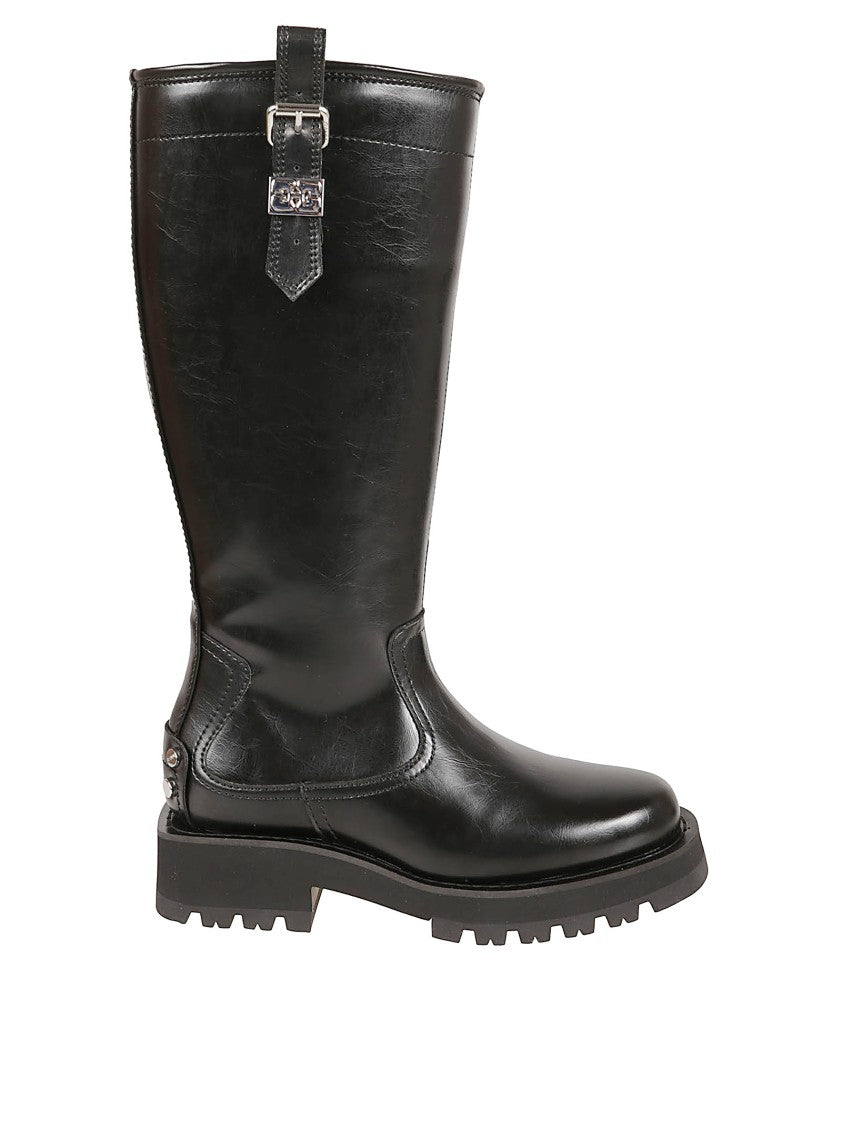 Ganni Black Boots With Buckle Detail