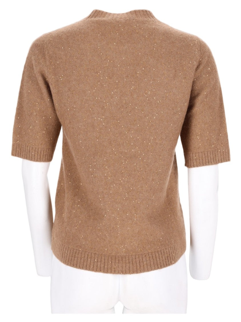 Fabiana Filippi Relaxed Fit Short-Sleeved Beige Knit Sweater