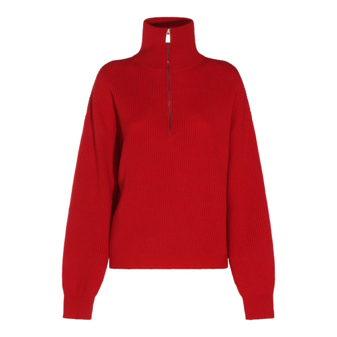 Malo Red Puffed Sleeve High Collar Turtleneck Sweater