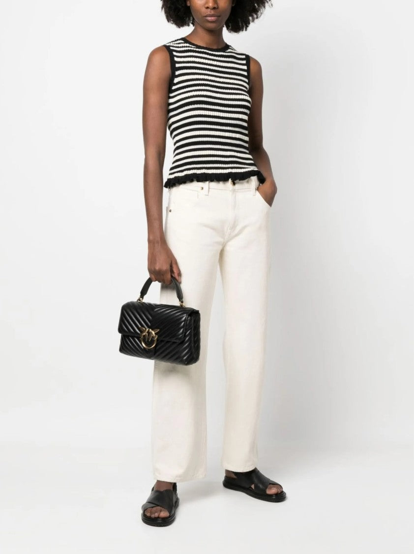 Pinko Quilted Black Handbag With Gold Emblem