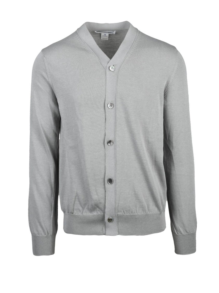 Comme Des Garçons Button-Front Grey Cardigan With Ribbed Details