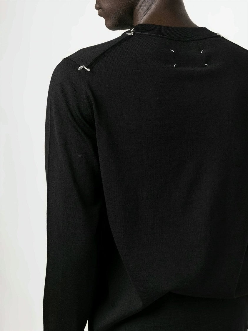 Maison Margiela Tailored Black Wool Knit Sweater With Signature Stitching