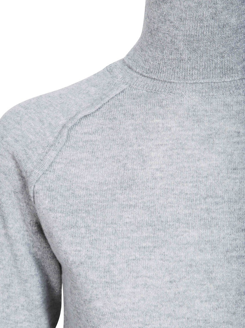 Dondup Grey Seamless Ribbed Wool Turtleneck Sweater