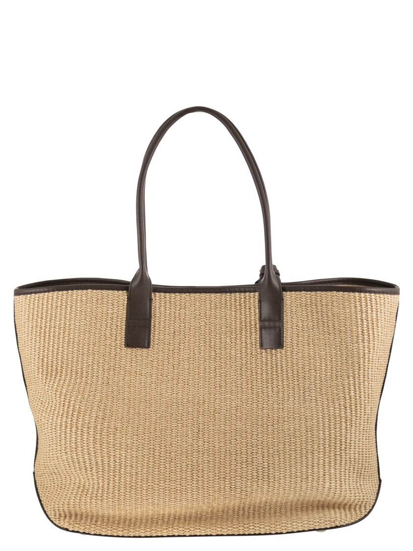Hogan Raffia Tote Bag With Leather Accents