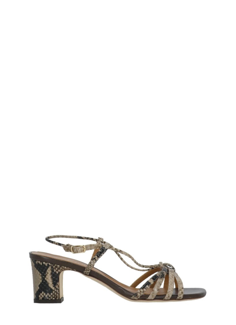 Juilie Dee Brown Snake Print Wide Heel Sandals