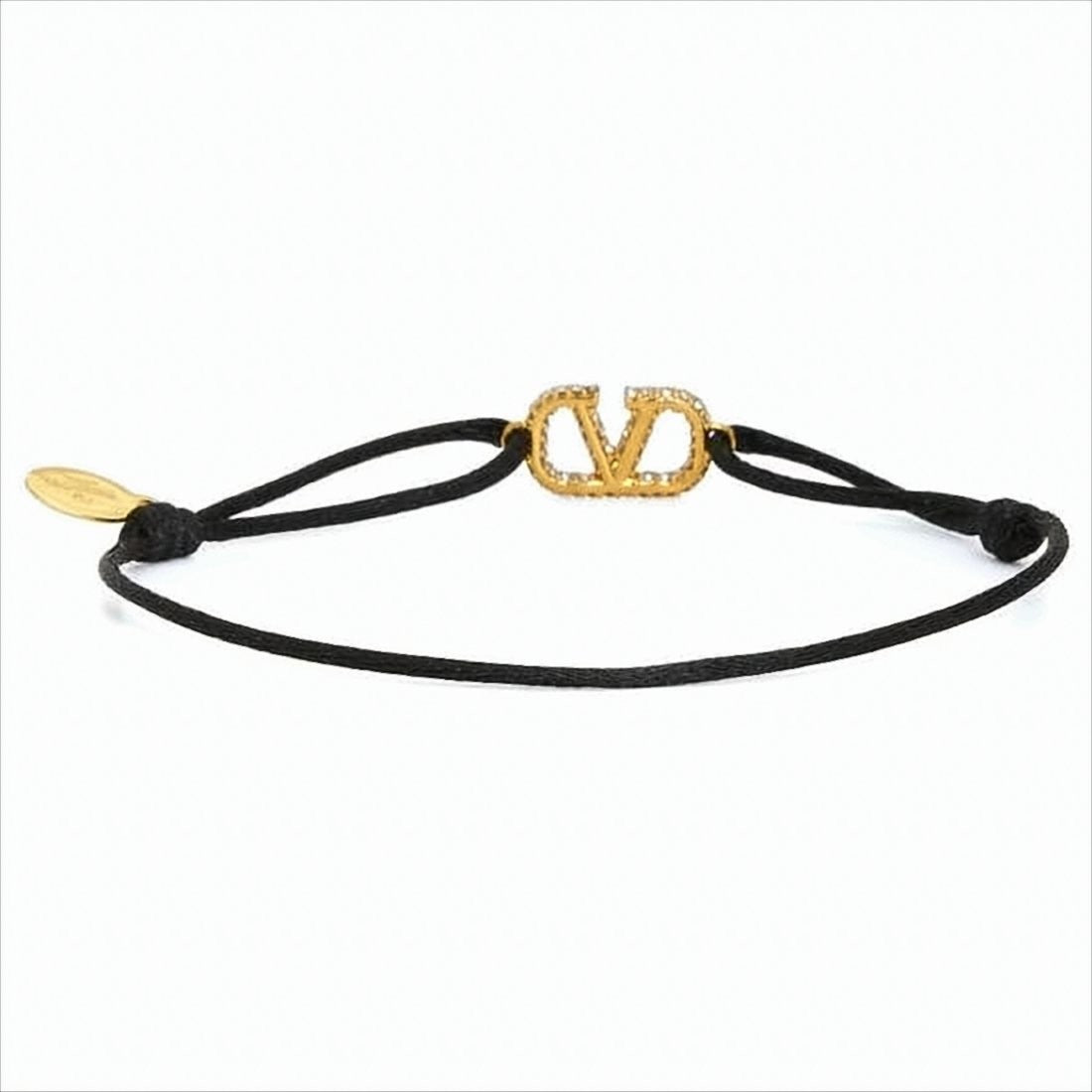 Valentino Garavani Adjustable Black Cord Bracelet With Gold-Tone Brass Emblem