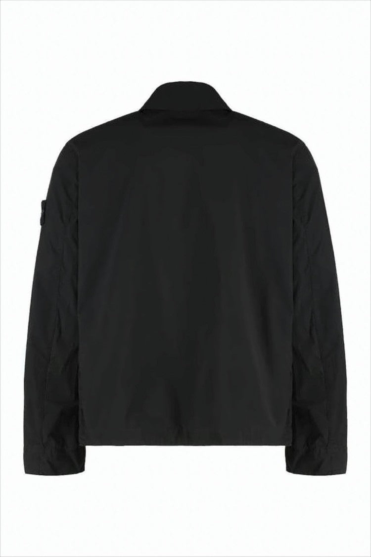 Stone Island Cropped Black Jacket With Classic Collar And Concealed Placket