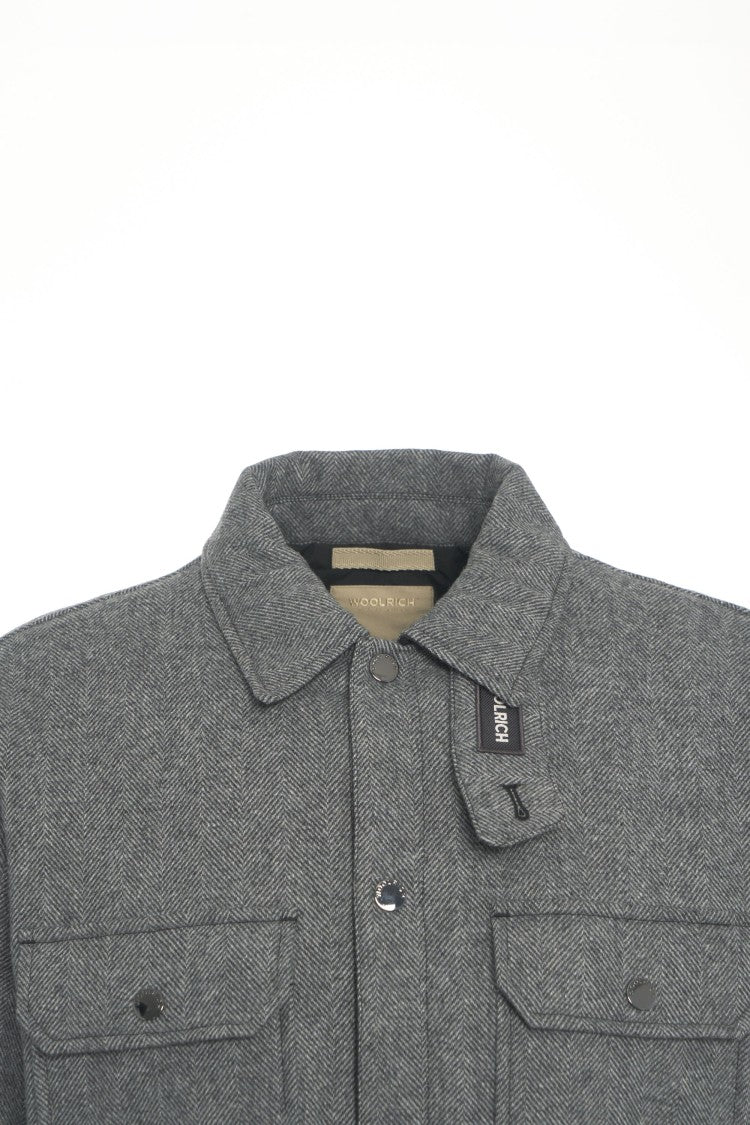 Woolrich Mélange Finish Gray Woolrich Jacket With Classic Collar And Textured Detail