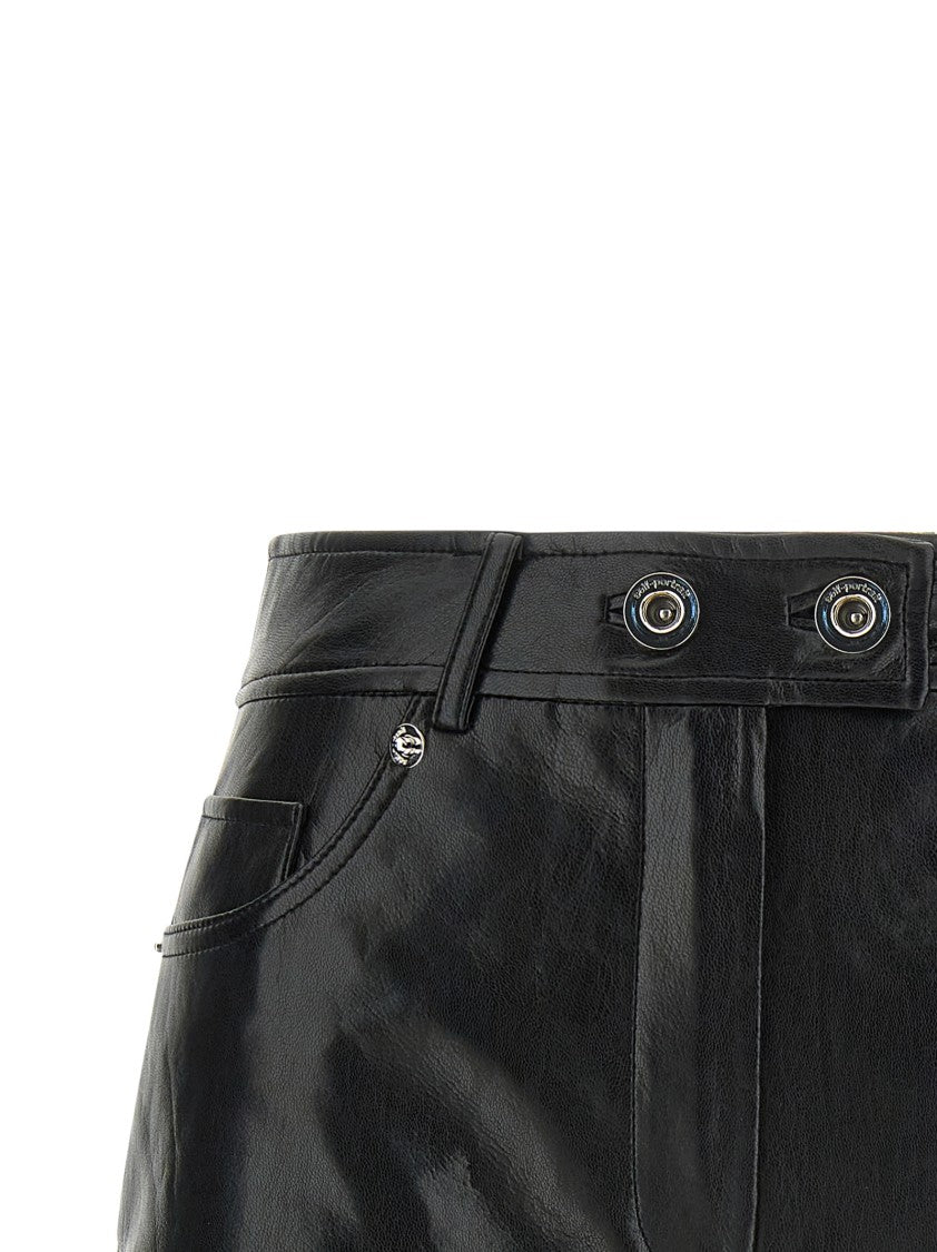 Self-Portrait High-Waisted Black Ruffled Hem Leather-Effect Shorts