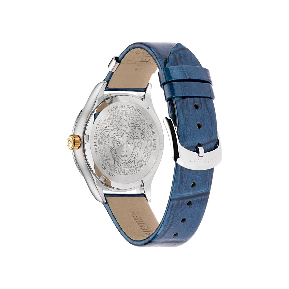 Versace 36Mm Swiss-Made Versace Hellenyium Watch With Blue Dial And Leather Strap