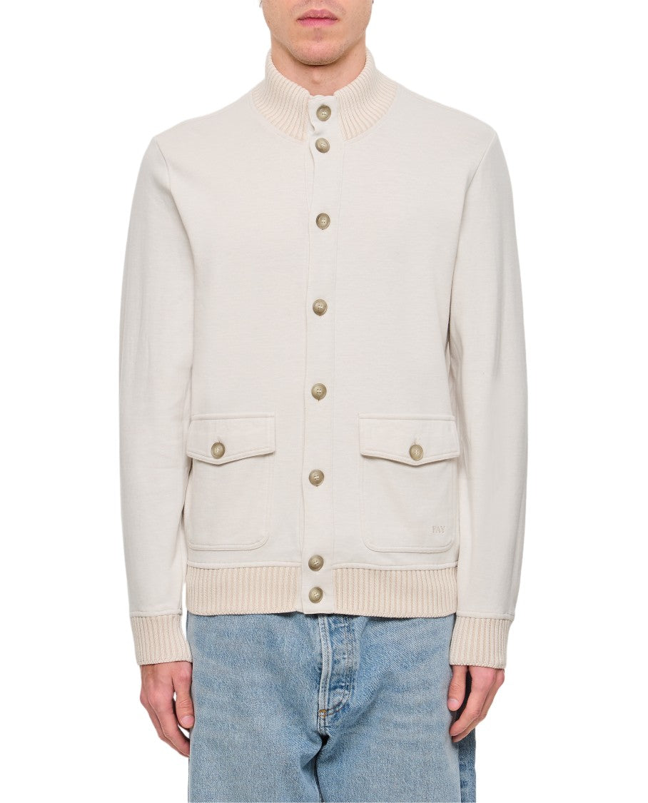 Fay Buttoned Beige Bomber Jacket With Ribbed Details