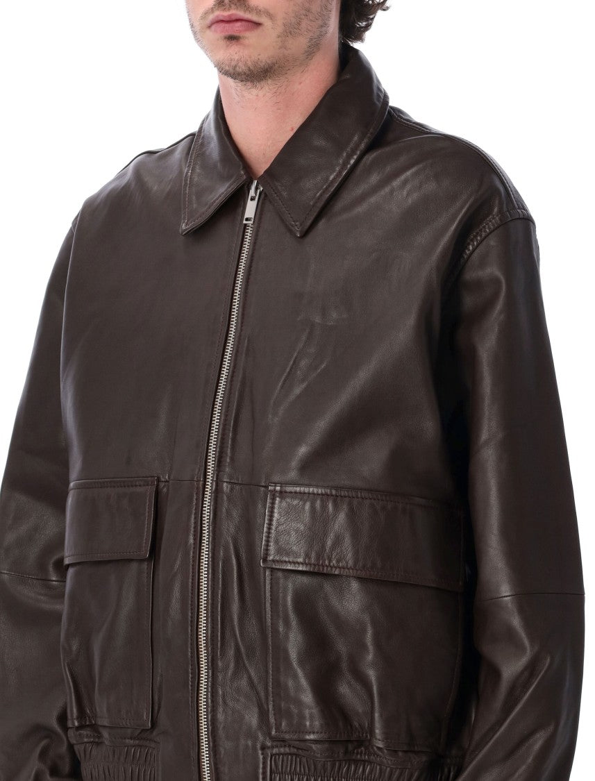 Studio Nicholson Soft Lambskin Leather Bomber Jacket With Shaped Collar