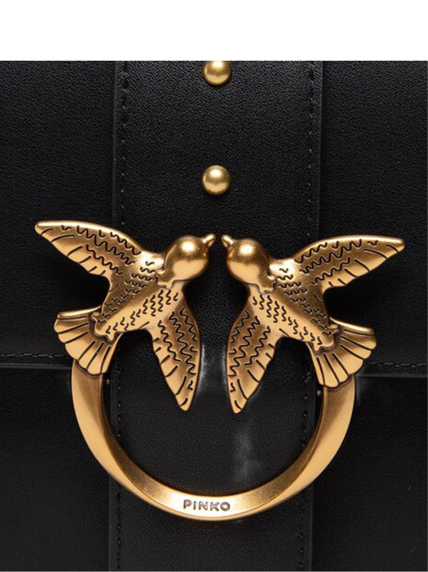 Pinko Black Smooth Gold-Tone Bird Shoulder Bag