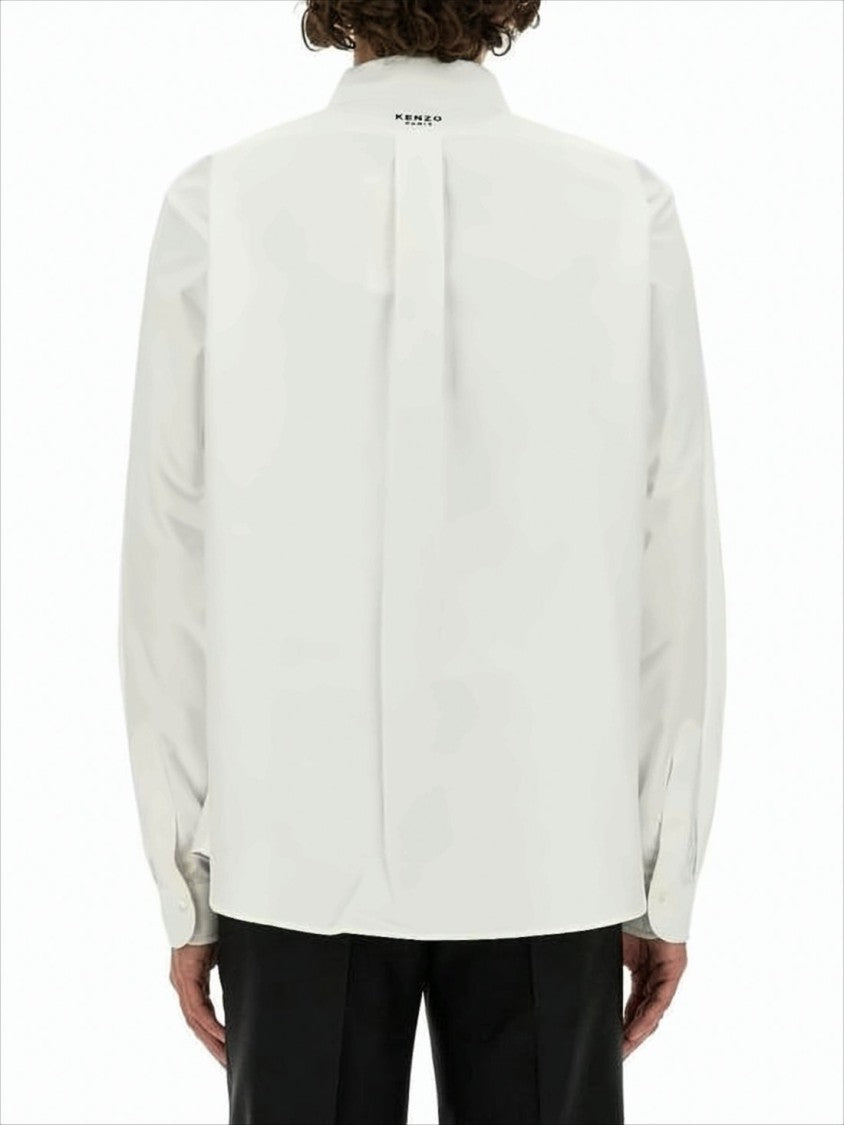 Kenzo Long-Sleeve White Shirt With Button-Down Collar And Embroidered Emblem