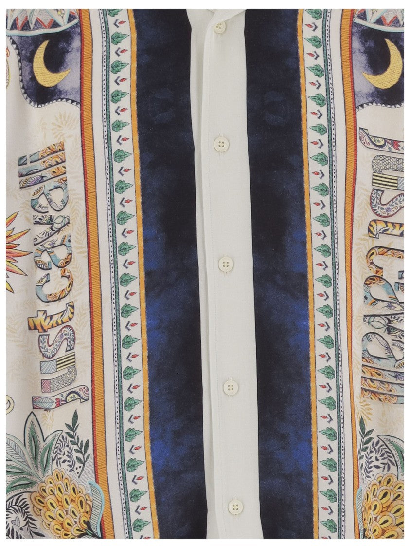Just Cavalli Flowing Viscose Short-Sleeved Shirt With Tropical Motifs