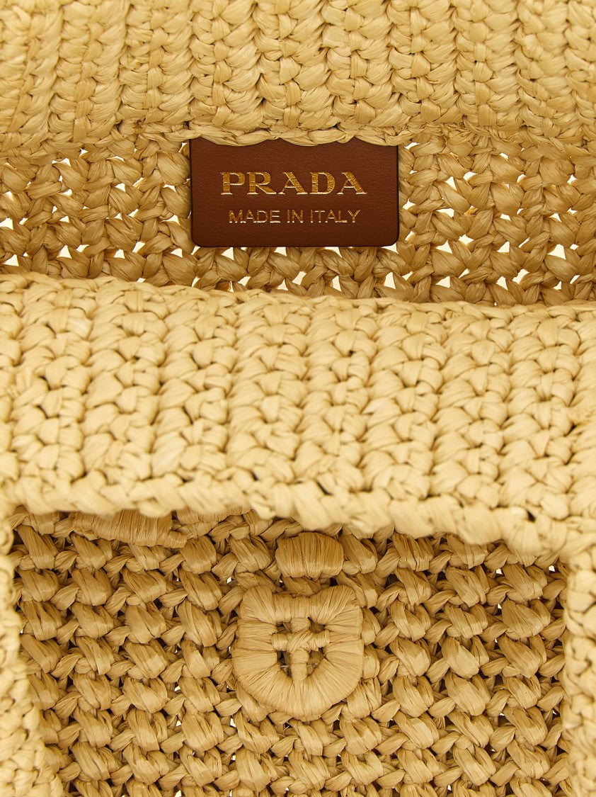 Prada Braided Raffia Handbag With Enameled Metal Logo