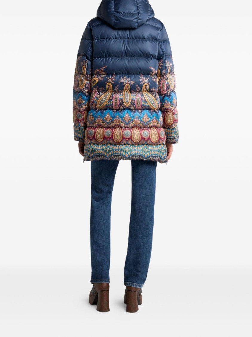 Etro Down Jacket With Hood And Placed Print