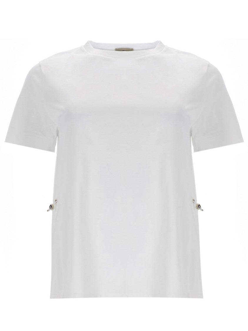 Herno Neutrals Crew Neck Central Pleat Cotton T-Shirt