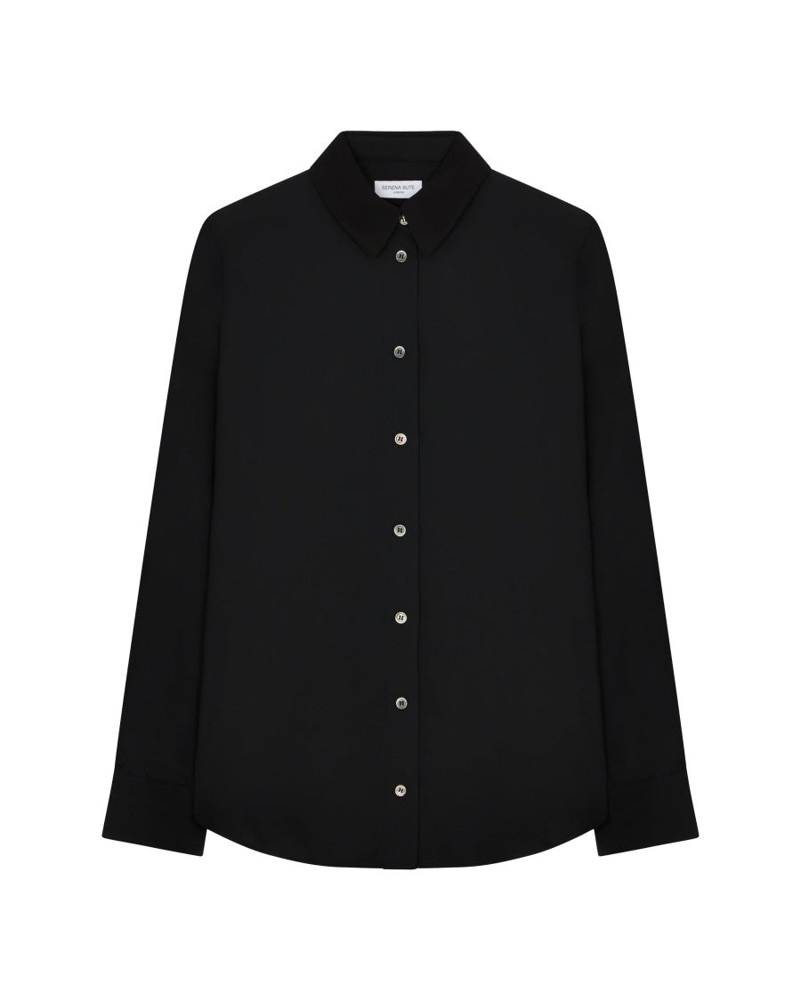 Serena Bute Classic Shirt With Georgette Trim - Black