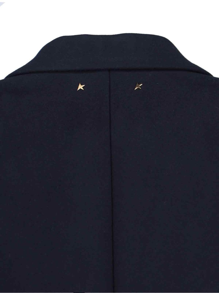 Golden Goose Navy Wool Blend Coat With Star Logo