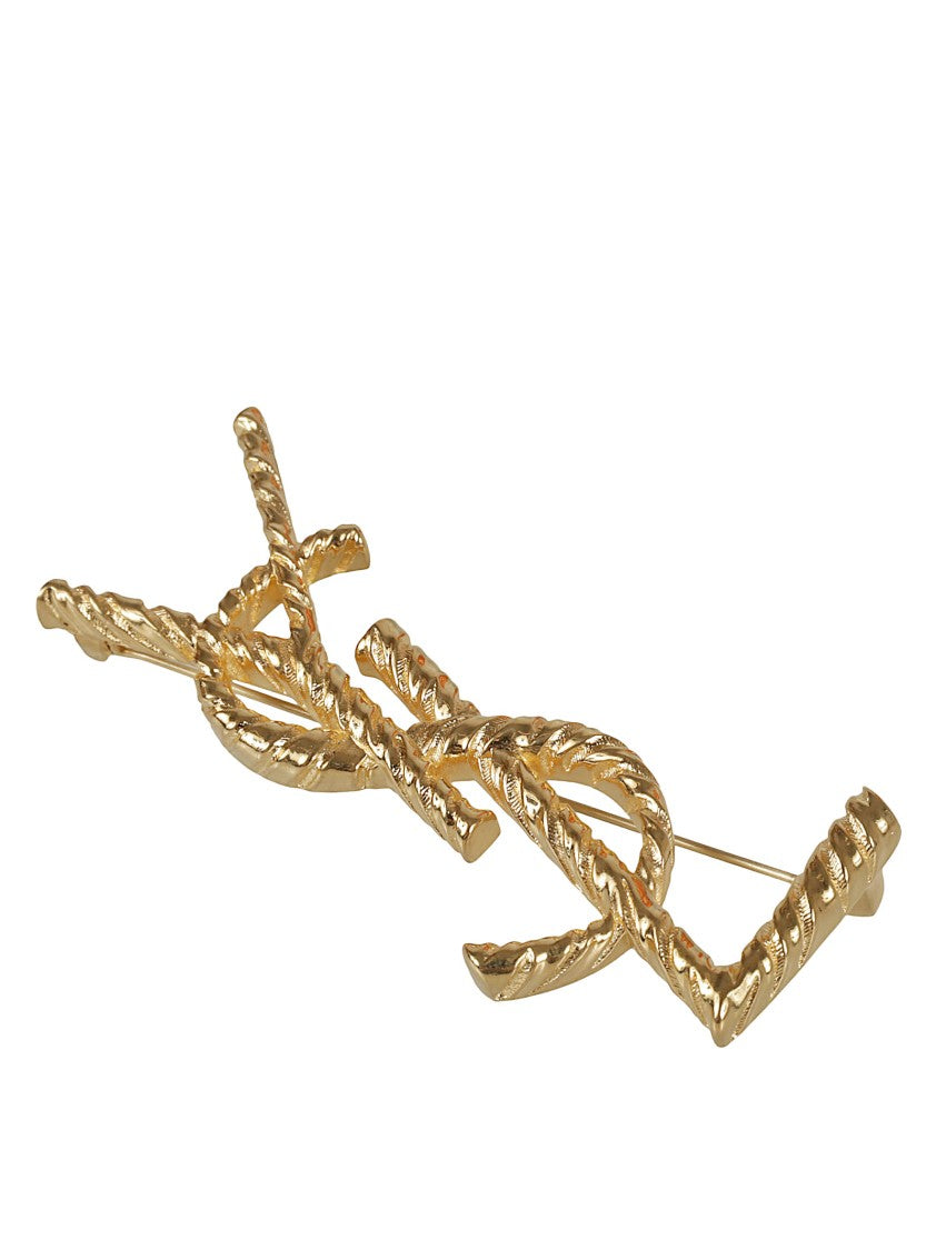 Saint Laurent Brass Brooch With Twisted Stripe Texture