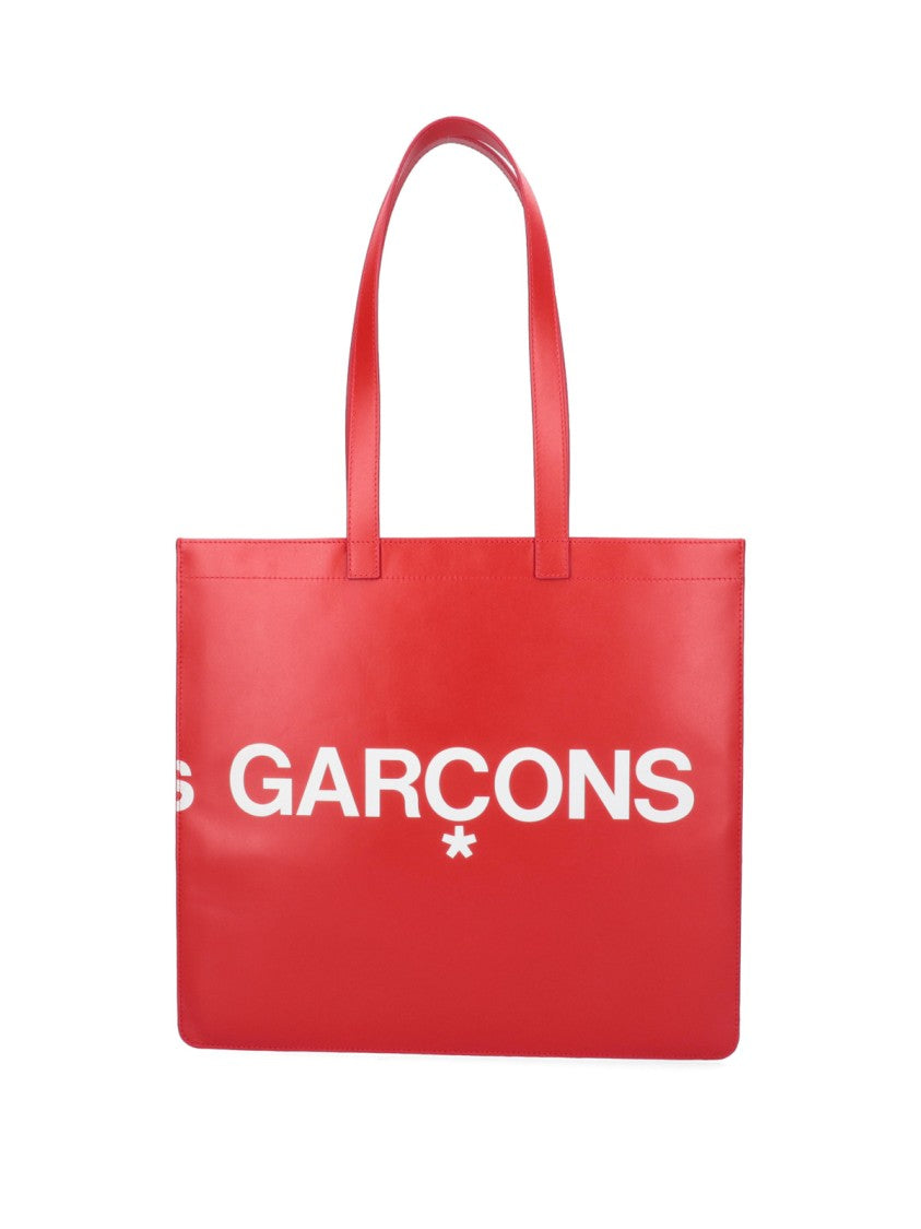 Comme Des Garçons Red Smooth Leather Logo Tote Bag