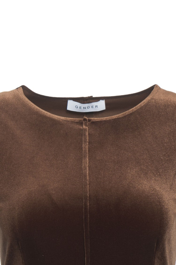 Gender Bronze Velvet Long Maxi Dress With Fitted Silhouette